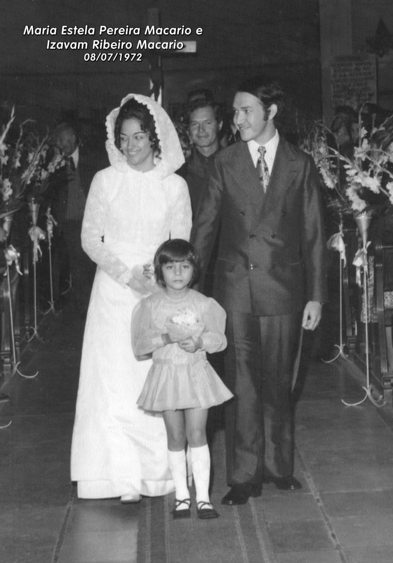 Izavam Ribeiro Macario e Maria Estela Pereira Macario no dia do casamento, 8 de julho de 1972.